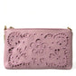 Pink Floral Embroidered Leather Chain Clutch Bag