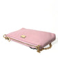 Pink Floral Embroidered Leather Chain Clutch Bag