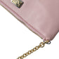 Pink Floral Embroidered Leather Chain Clutch Bag