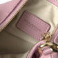 Pink Floral Embroidered Leather Chain Clutch Bag