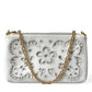 White Floral Embroidered Leather Chain Clutch Bag