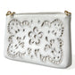 White Floral Embroidered Leather Chain Clutch Bag