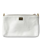 White Floral Embroidered Leather Chain Clutch Bag