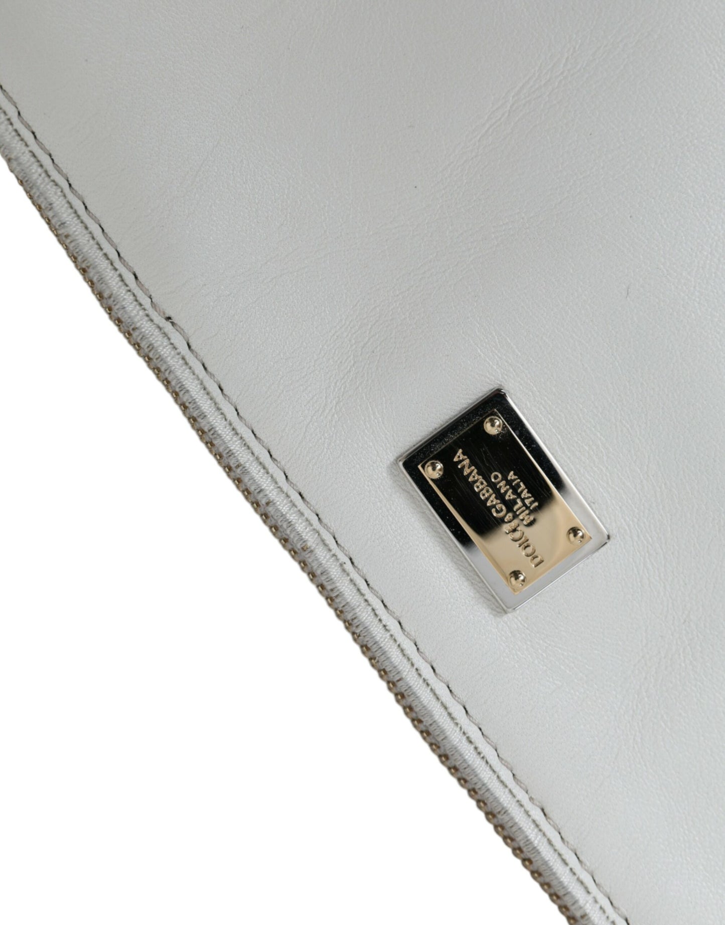 White Floral Embroidered Leather Chain Clutch Bag