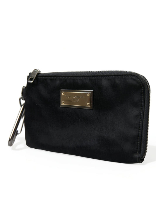 Black Nylon Logo Plaque Keyring Pouch Clutch Bags