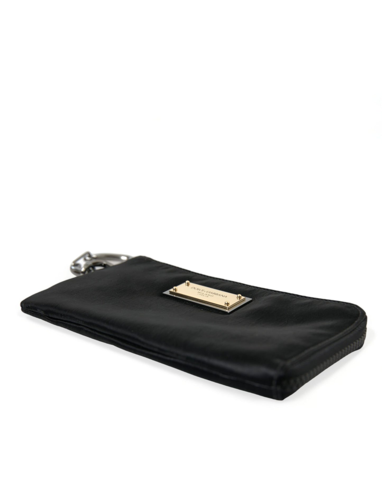 Black Nylon Logo Plaque Keyring Pouch Clutch Bags