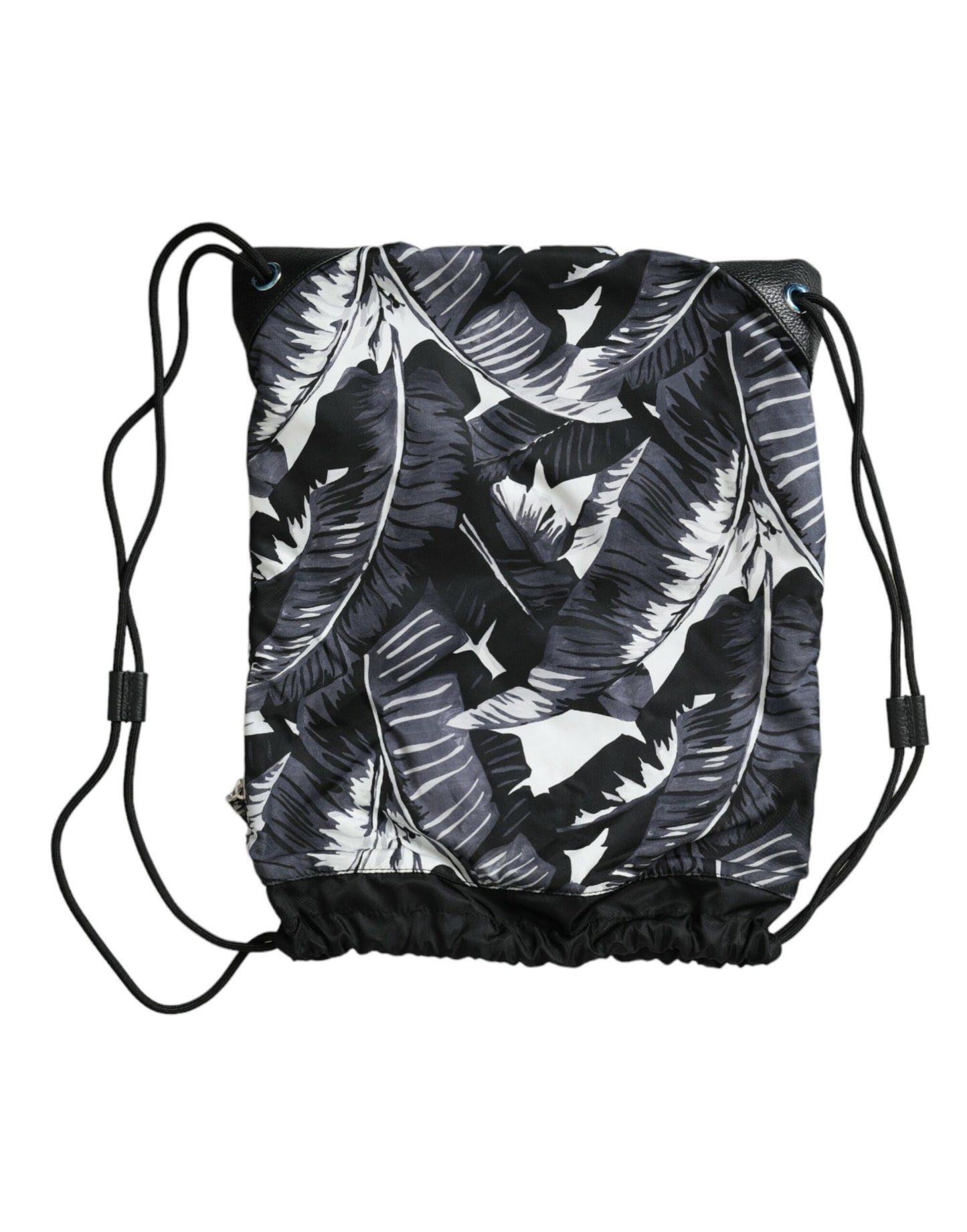 Black Leaf Print Adjustable Drawstring Nap Sack Bag