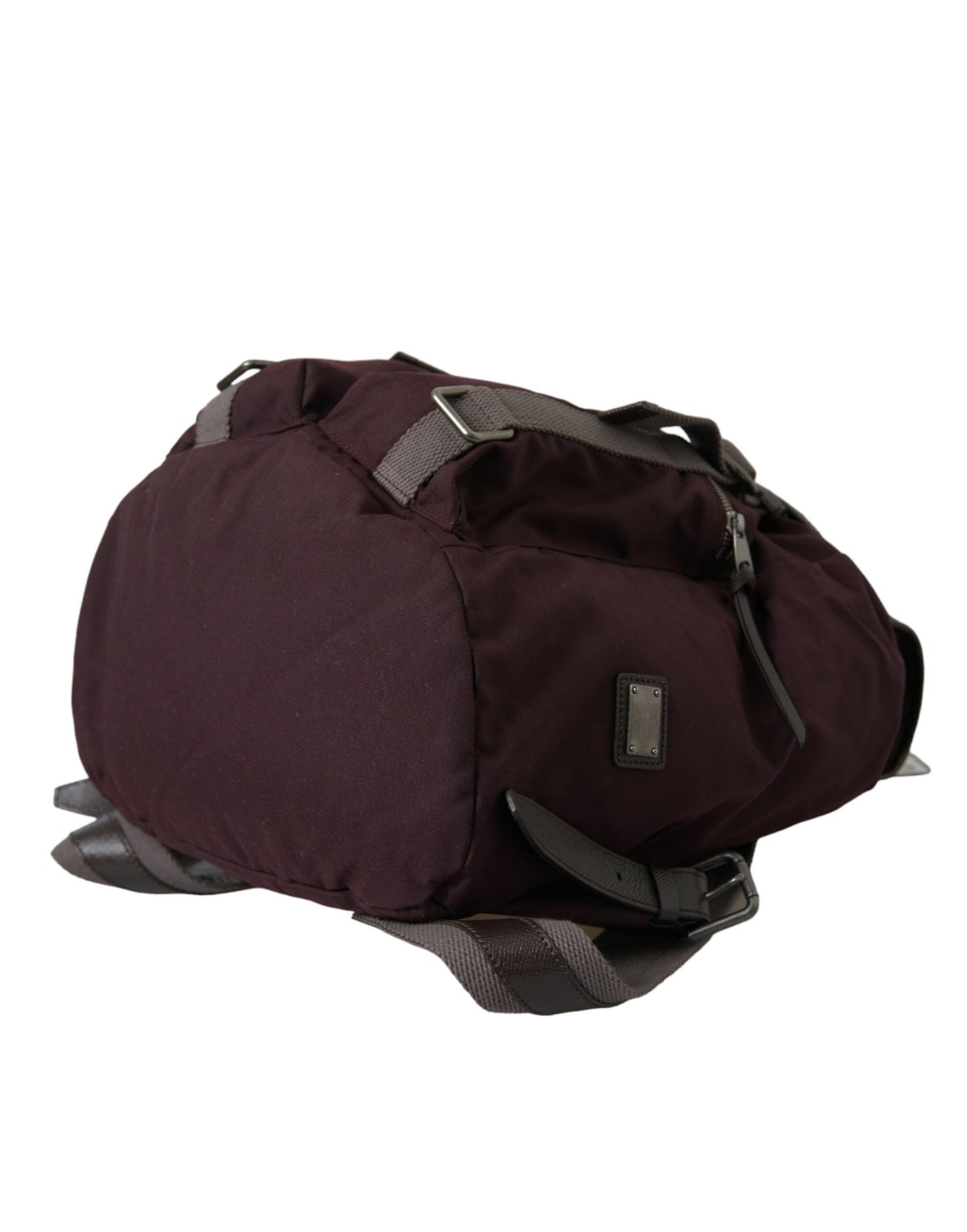 Maroon Brown Nylon Leather Rucksack Backpack Bag