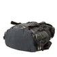 Black Brown Canvas Leather Rucksack Backpack Bag