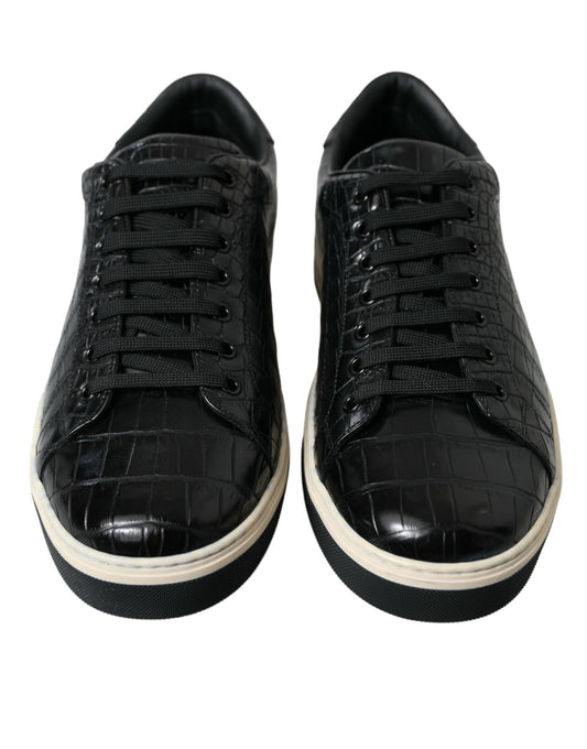 Black Croc Exotic Leather Men Casual Sneakers Shoes