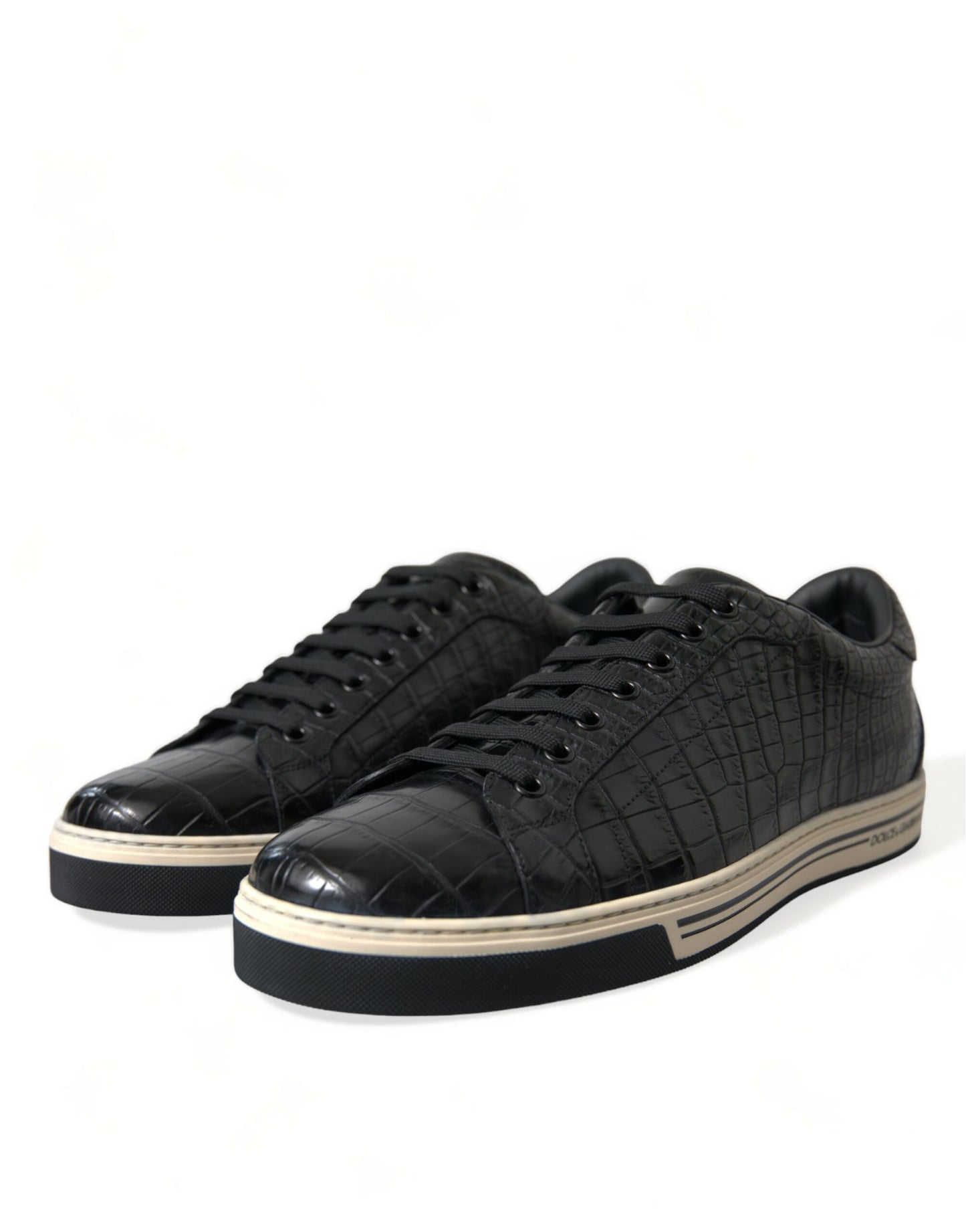 Black Croc Exotic Leather Men Casual Sneakers Shoes