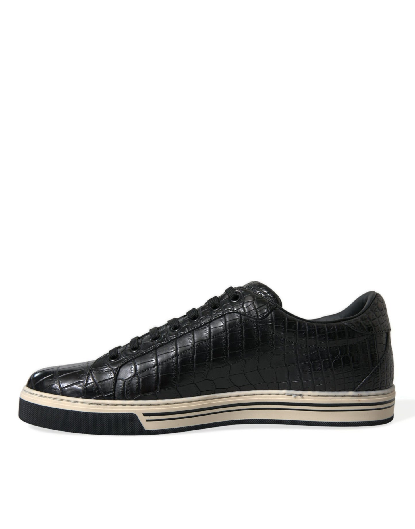 Black Croc Exotic Leather Men Casual Sneakers Shoes