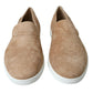 Beige Suede Caiman Men Loafers Slippers Shoes