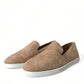 Beige Suede Caiman Men Loafers Slippers Shoes