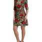 Brown Leopard Red Roses Cotton A-line Dress