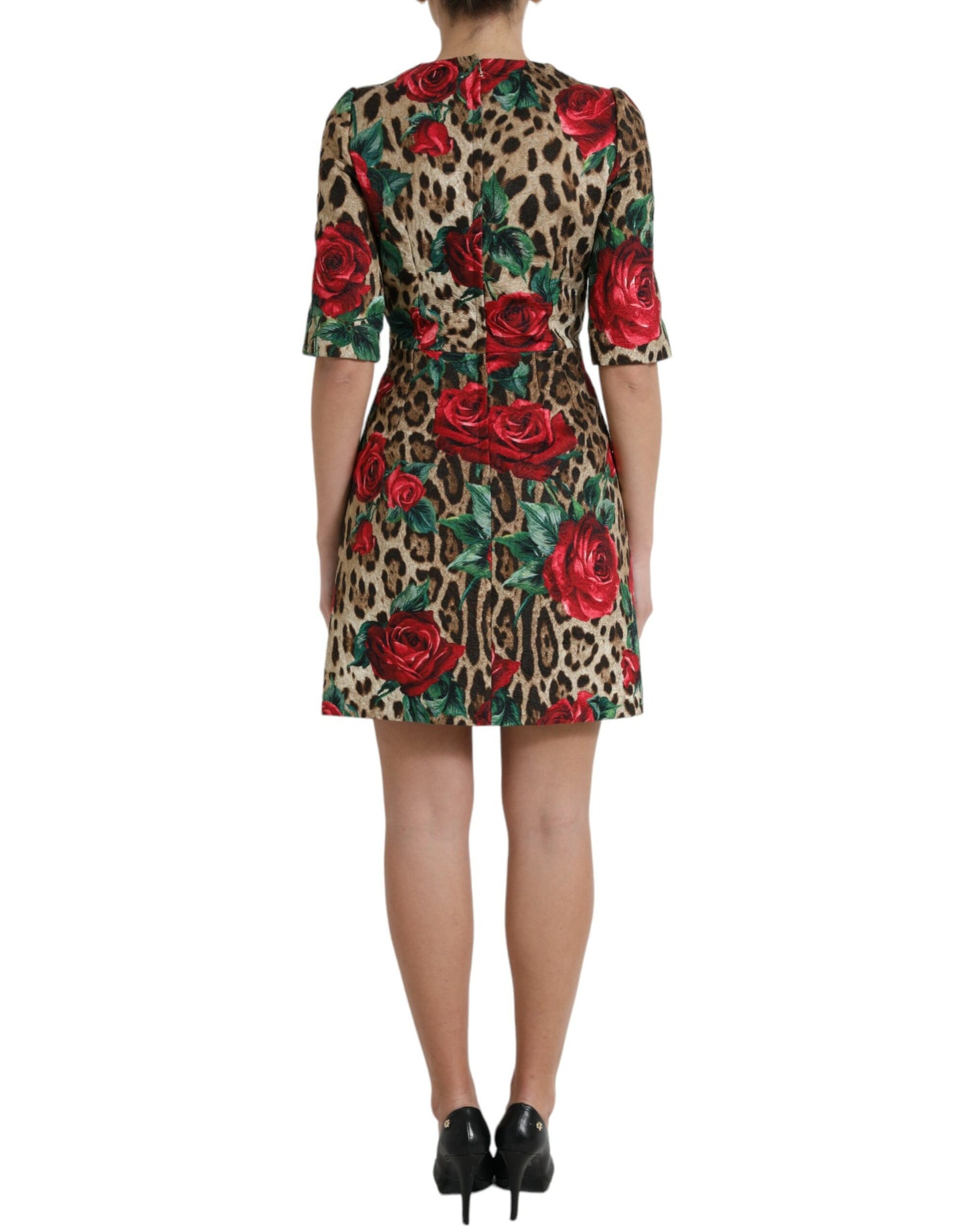 Brown Leopard Red Roses Cotton A-line Dress