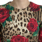 Brown Leopard Red Roses Cotton A-line Dress