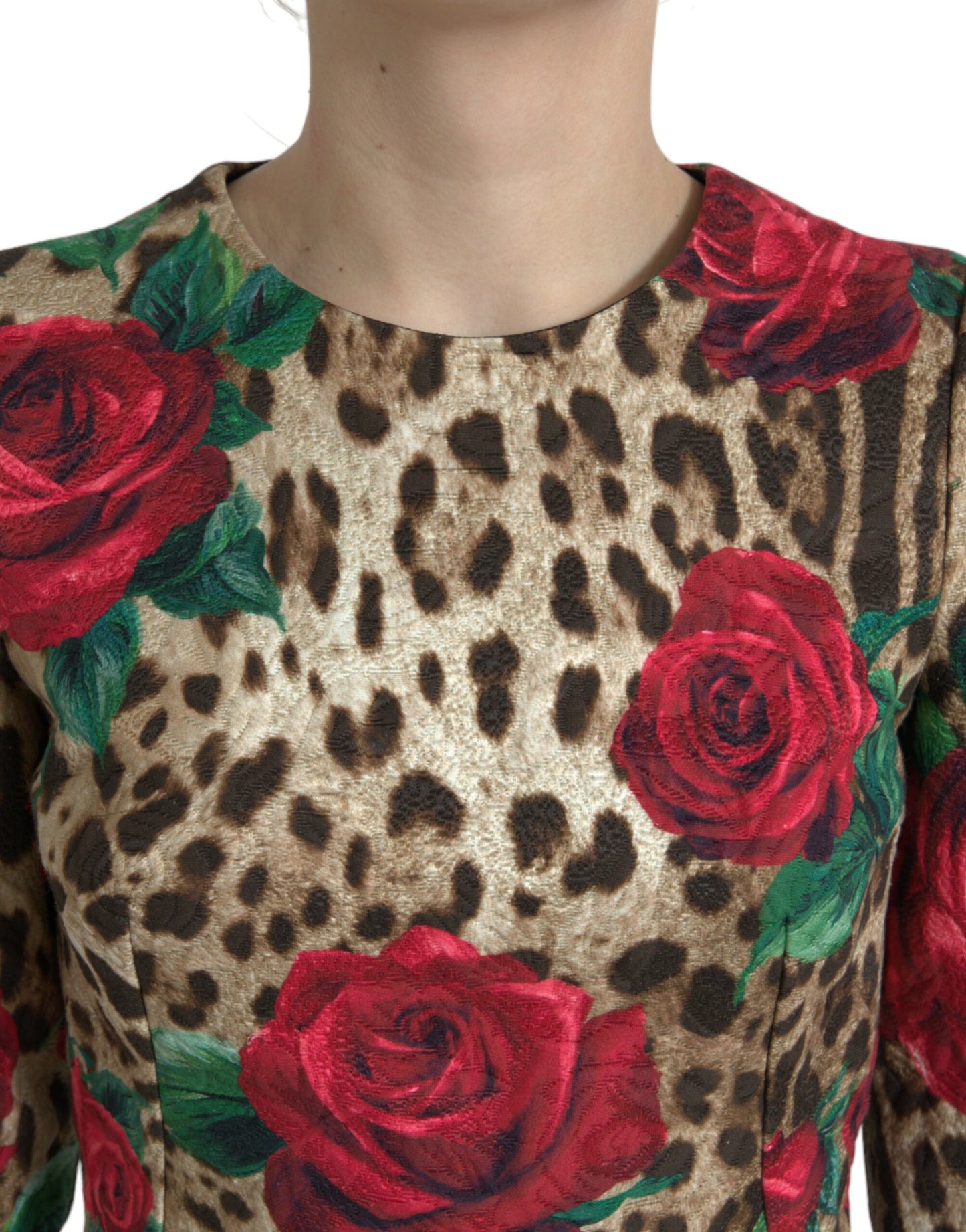 Brown Leopard Red Roses Cotton A-line Dress