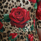 Brown Leopard Red Roses Cotton A-line Dress