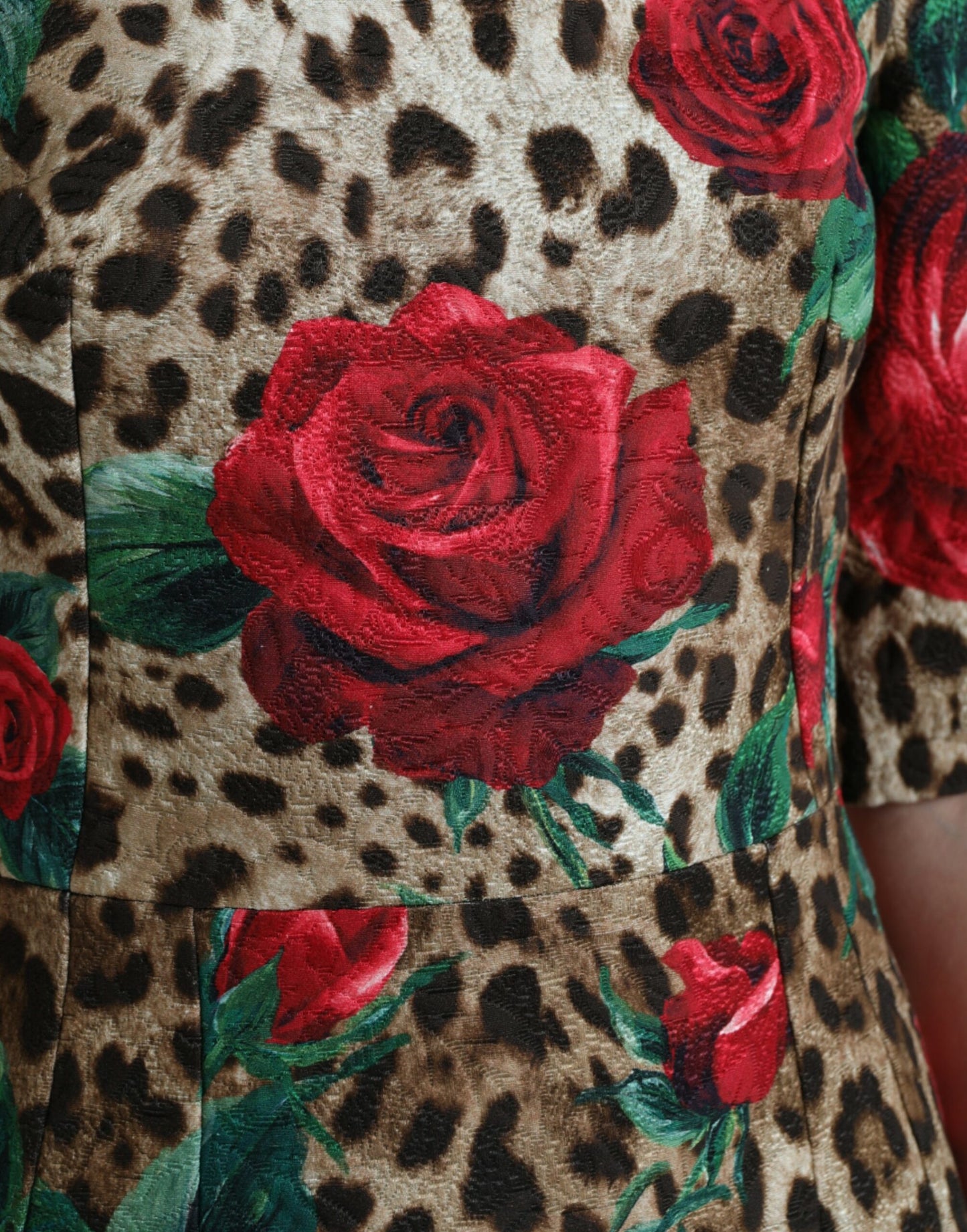 Brown Leopard Red Roses Cotton A-line Dress