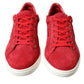 Red Suede Leather Men Low Top Sneakers Shoes