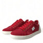 Red Suede Leather Men Low Top Sneakers Shoes