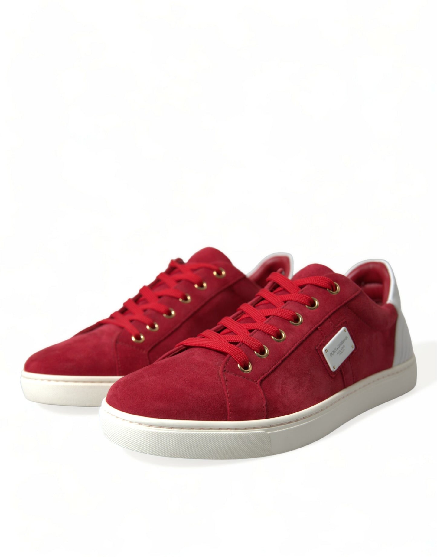 Red Suede Leather Men Low Top Sneakers Shoes