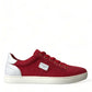 Red Suede Leather Men Low Top Sneakers Shoes