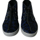 Blue Calfskin Leopard Mid Top Sneakers Shoes