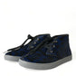 Blue Calfskin Leopard Mid Top Sneakers Shoes