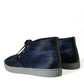 Blue Calfskin Leopard Mid Top Sneakers Shoes