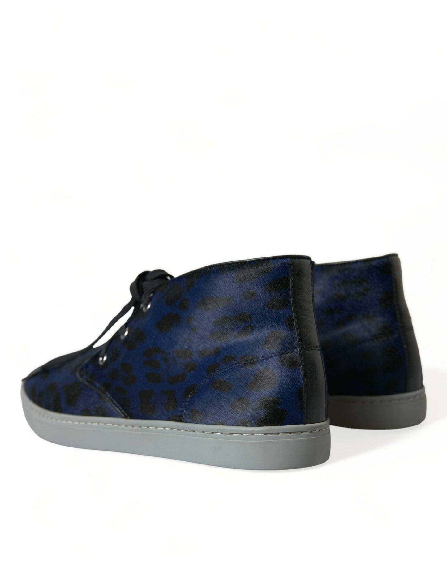 Blue Calfskin Leopard Mid Top Sneakers Shoes