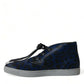 Blue Calfskin Leopard Mid Top Sneakers Shoes