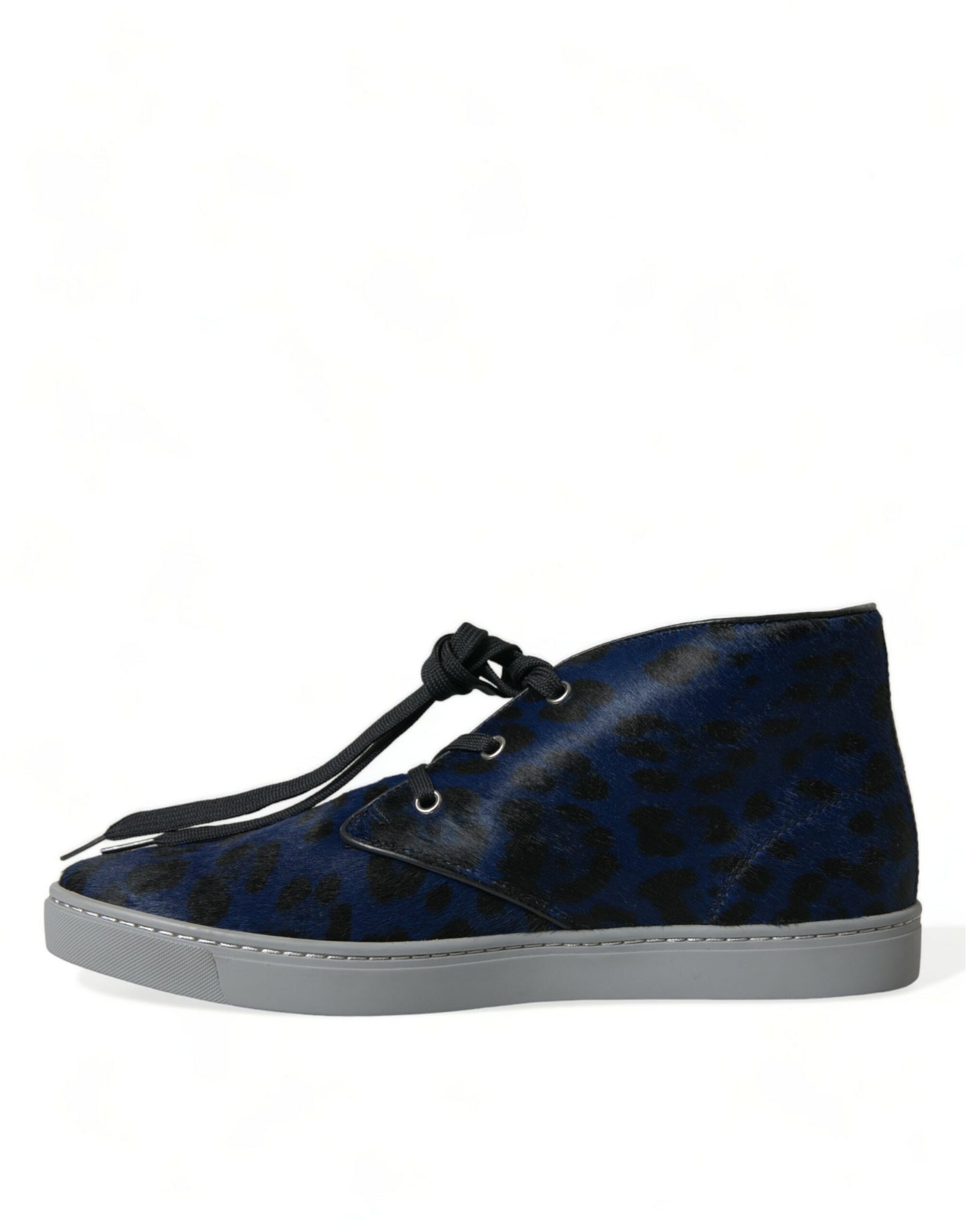 Blue Calfskin Leopard Mid Top Sneakers Shoes