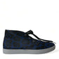 Blue Calfskin Leopard Mid Top Sneakers Shoes