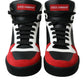 Black Red Leather High Top Miami Sneakers Shoes