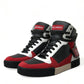 Black Red Leather High Top Miami Sneakers Shoes