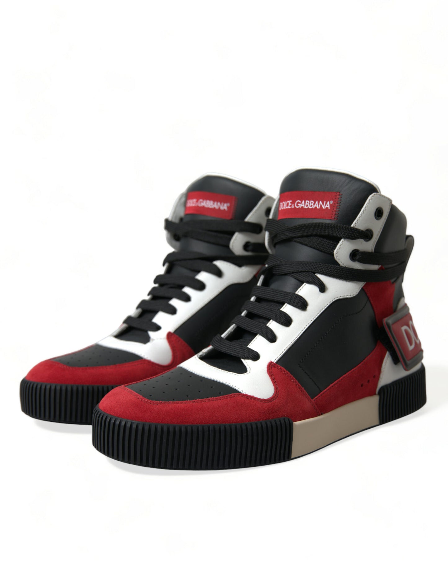 Black Red Leather High Top Miami Sneakers Shoes