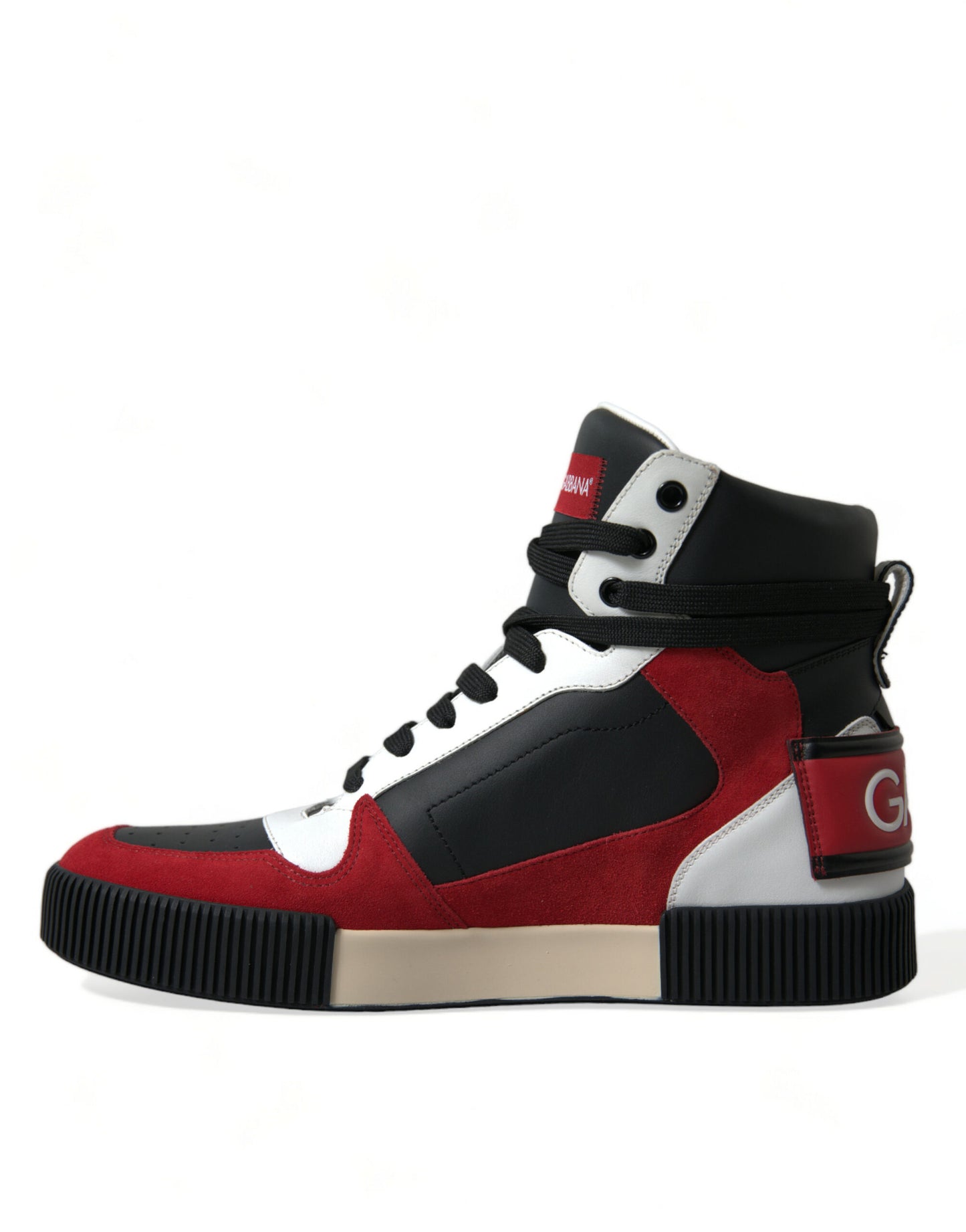 Black Red Leather High Top Miami Sneakers Shoes