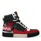 Black Red Leather High Top Miami Sneakers Shoes