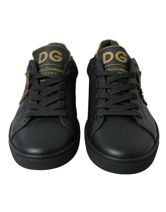 Black Leather Sacred Heart Sneakers Shoes