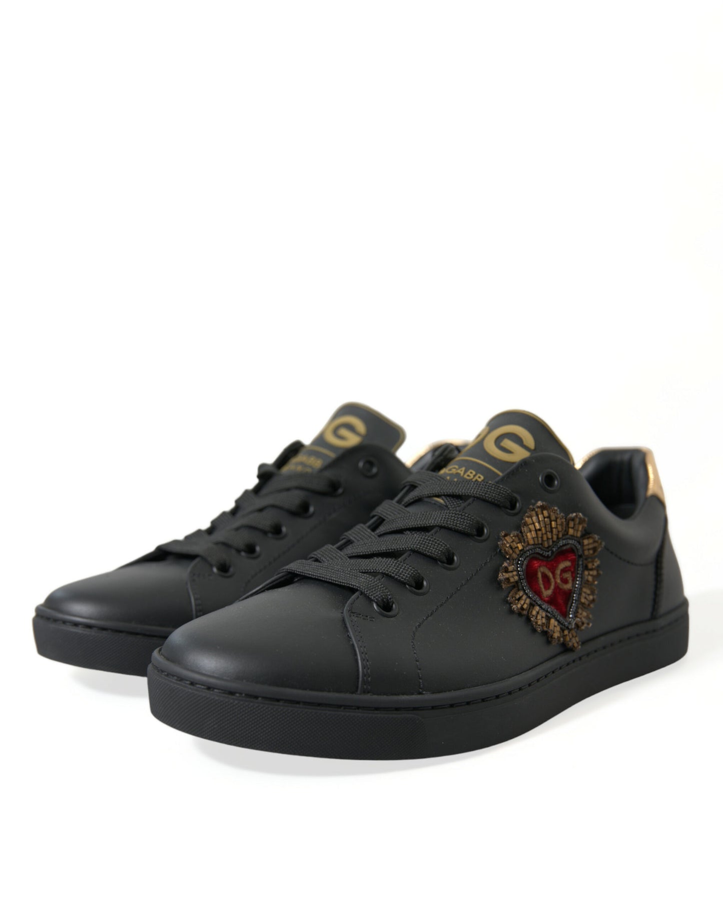 Black Leather Sacred Heart Sneakers Shoes