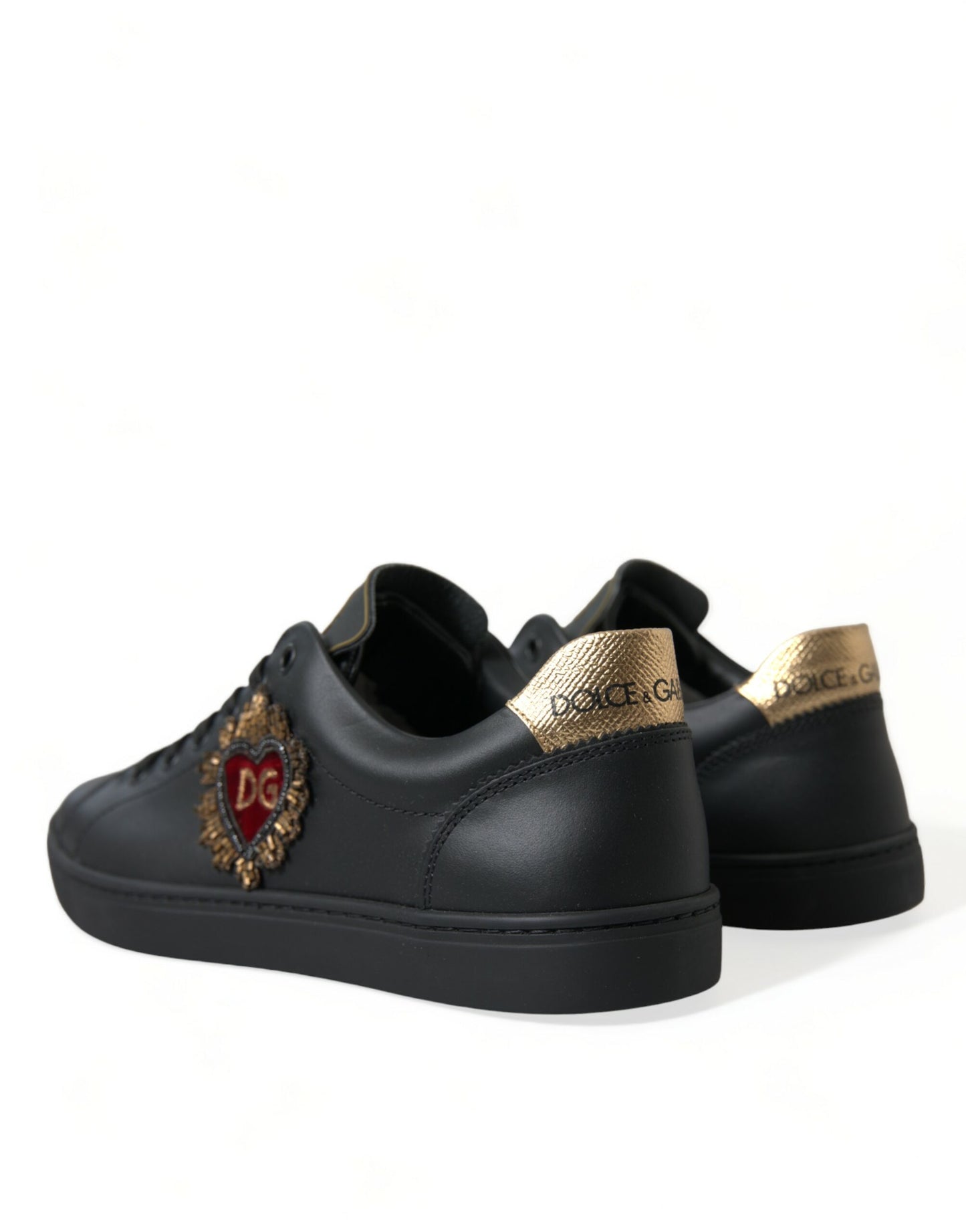 Black Leather Sacred Heart Sneakers Shoes