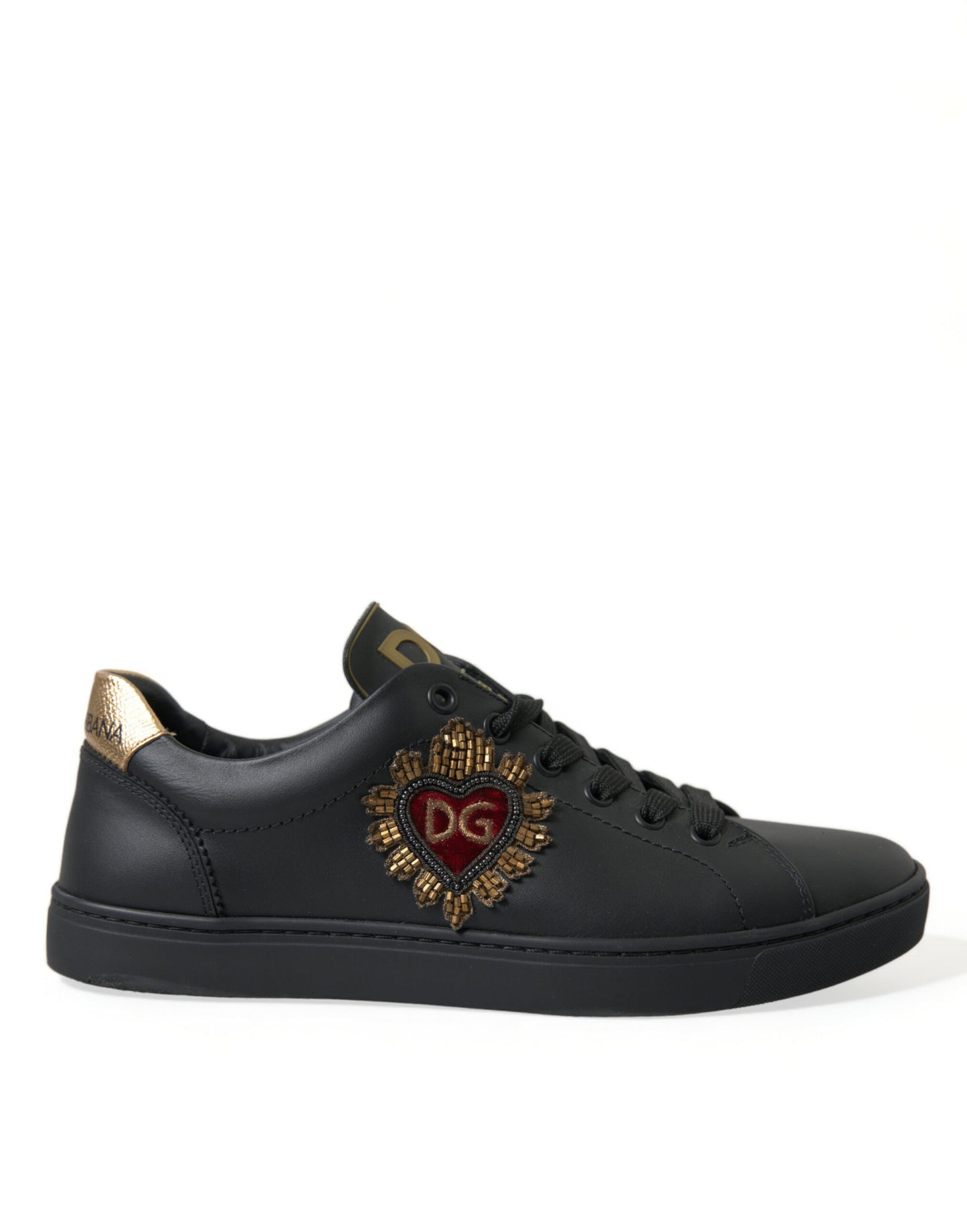 Black Leather Sacred Heart Sneakers Shoes