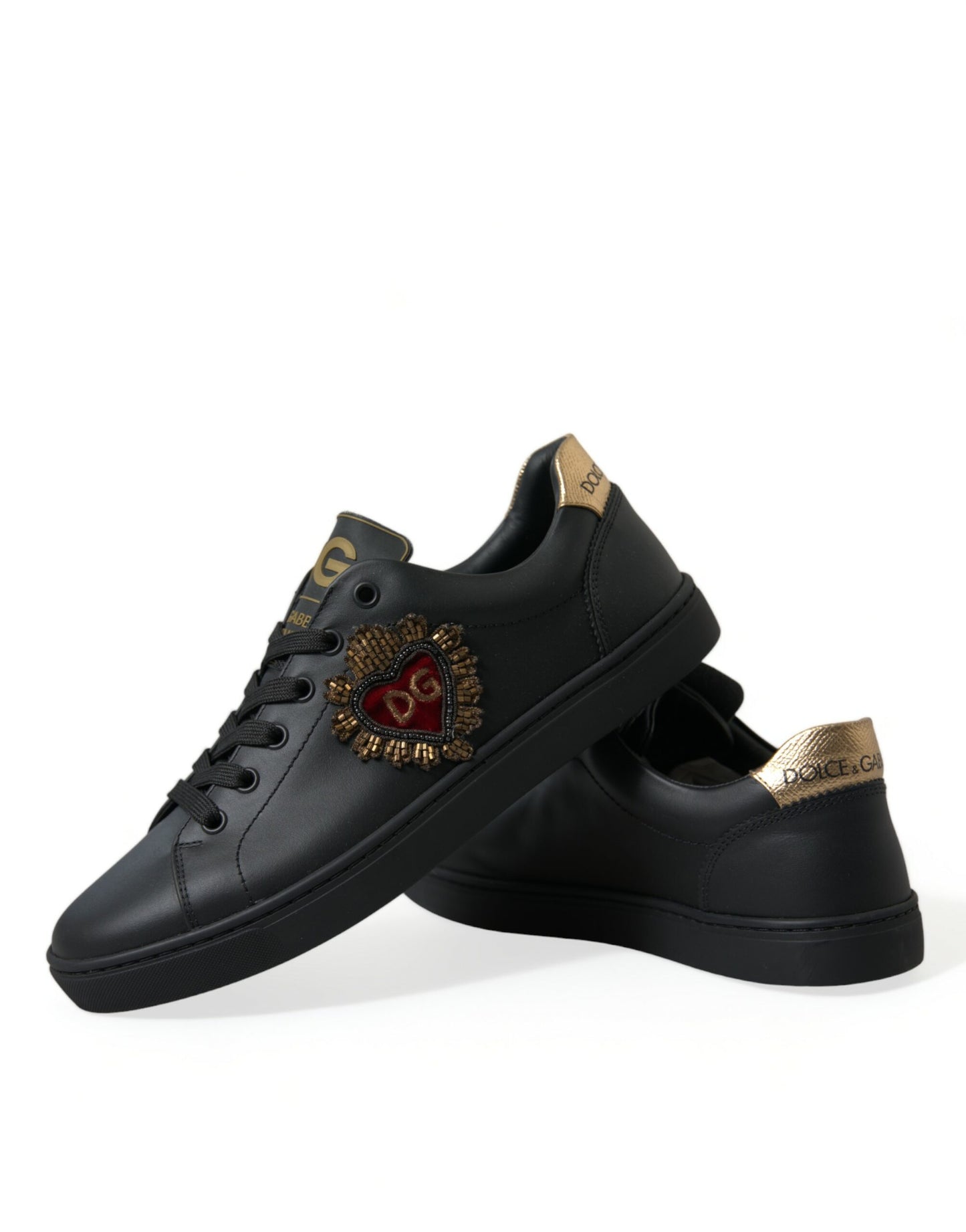 Black Leather Sacred Heart Sneakers Shoes