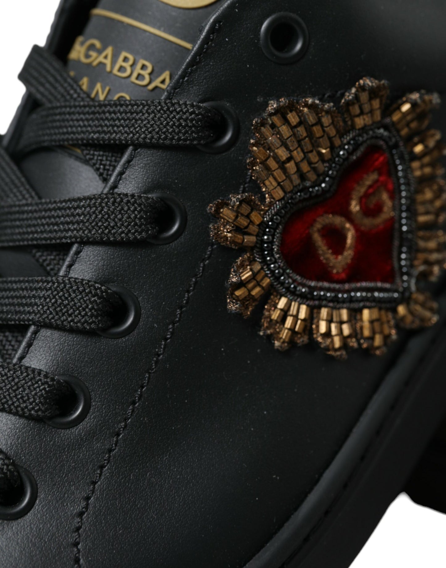 Black Leather Sacred Heart Sneakers Shoes