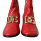 Red DG Buckle Leather Mid Calf Boots Shoes