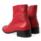 Red DG Buckle Leather Mid Calf Boots Shoes