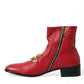 Red DG Buckle Leather Mid Calf Boots Shoes