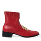 Red DG Buckle Leather Mid Calf Boots Shoes